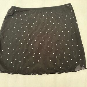 Black Mesh Mini Skirt swim cover up with Rhinestone Embellishment